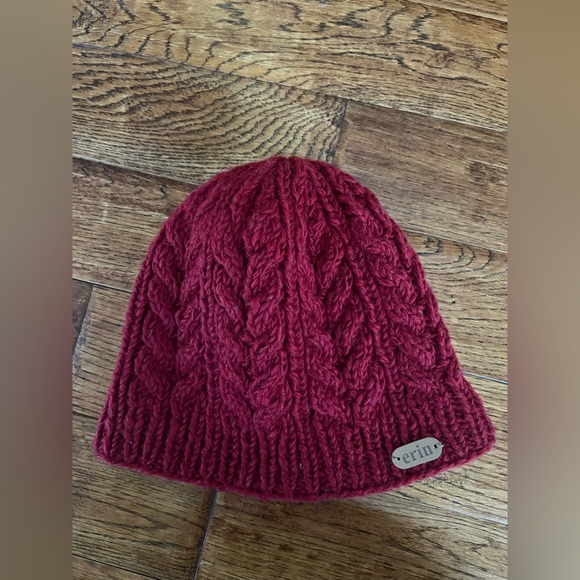 Erin Knitwear Hat Unisex 100% Wool Winter Berry Red Beanie One Size - Picture 3 of 11